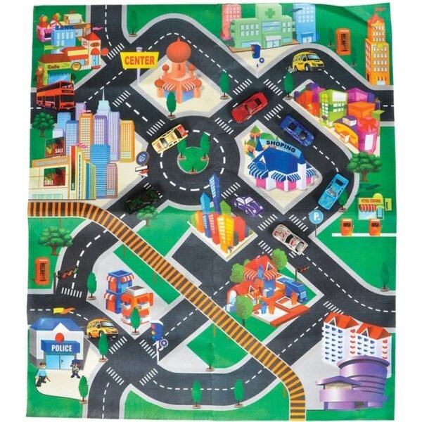 Kinder vloerkleedje Down Town racebaan met autos 80 x 70 cm