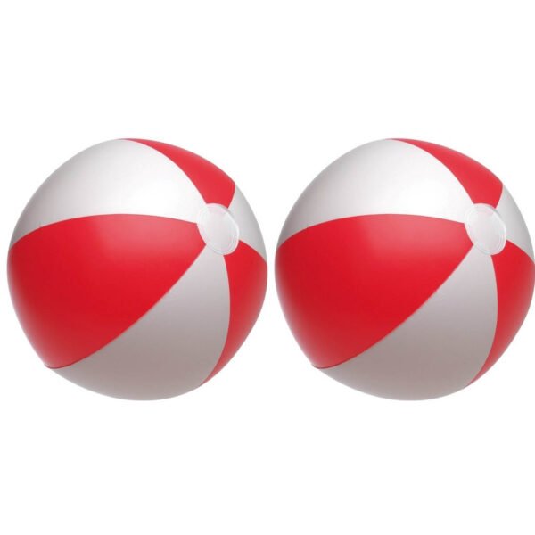 Opblaasbare speelgoed strandbal - 2x stuks - rood/wit - dia 28 cm - Strandballen