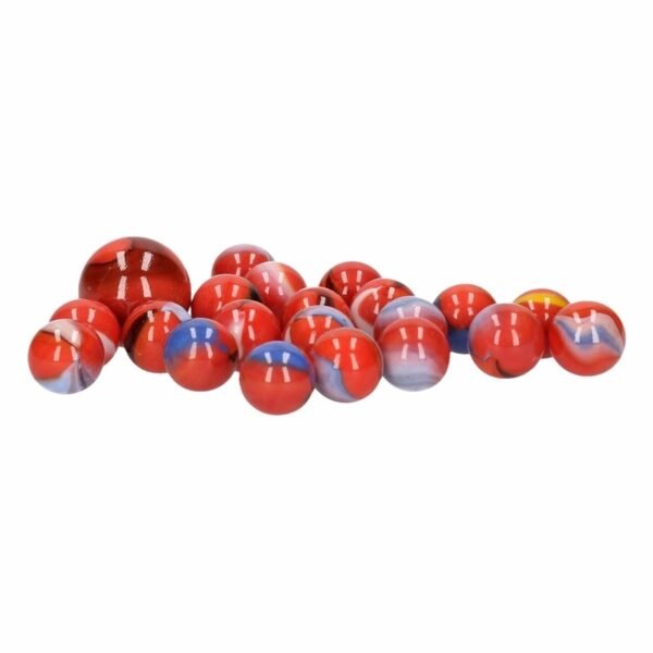 42x Knikkers in netje Red Bengal Tiger