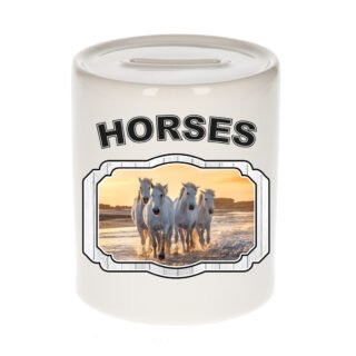 Dieren wit paard spaarpot - horses/ paarden spaarpotten kinderen 9 cm
