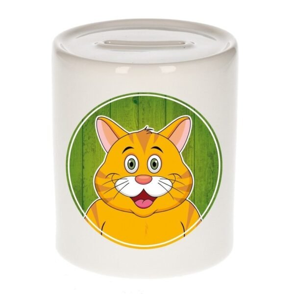 Spaarpot met oranje katten print voor kids 9 cm
