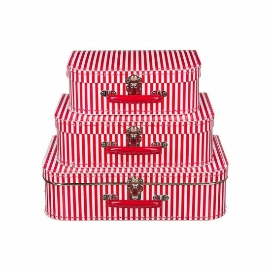 Speelgoedkoffertje rood gestreept 25 cm