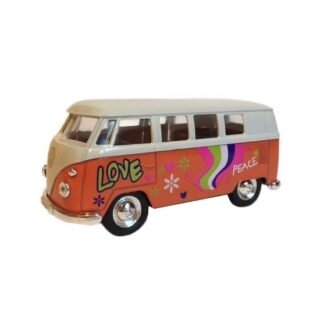 Metalen oranje Volkswagen hippiebus pull-back