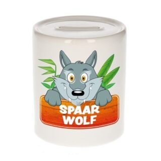Kinder cadeau spaarpot wolf 9 cm