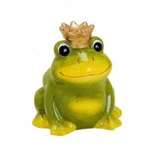 Spaarpot kikker met kroontje - groen - 14 cm - Kikkers dieren cadeau - spaarpotten