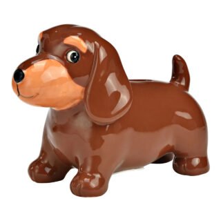 Spaarpot voor kind/volwassenen - Dieren thema Hond Teckel - keramiek - bruin - 18 x 13 x 9 cm