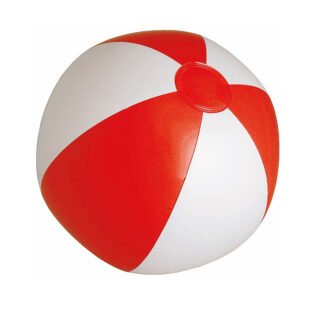 Opblaasbare strandbal - rood/wit - D28 cm - plastic - zwembad speelgoed opblaas bal