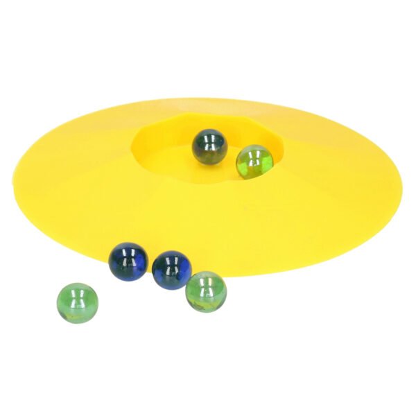 Knikkerpot van kunststof - 17 cm - geel - met knikkers - voor binnen en buiten
