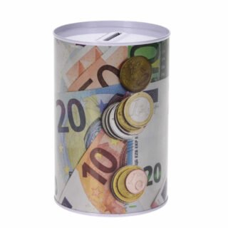 Spaarpot euro biljetten en muntgeld - 10 x 15 cm - metaal/blik