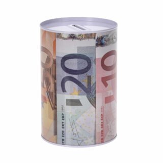 Spaarpot euro biljetten - 10 x 15 cm - metaal/blik met geld opdruk