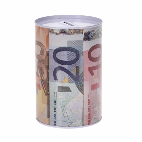 Spaarpot euro biljetten - 10 x 15 cm - metaal/blik met geld opdruk