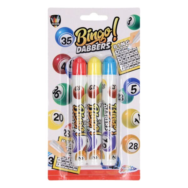 3x Bingo stiften/markers - Blauw - Geel - Rood - Bingo Dabbers