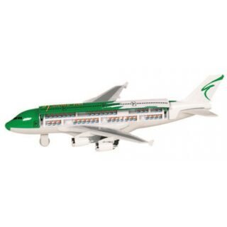 Speelgoed passagiers vliegtuig - groen/wit - 19 cm - pull-back