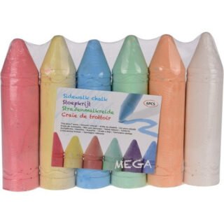 Stoepkrijt XL mega formaat - kleurenmix - 6x stuks - 19 cm - creatief buitenspeelgoed