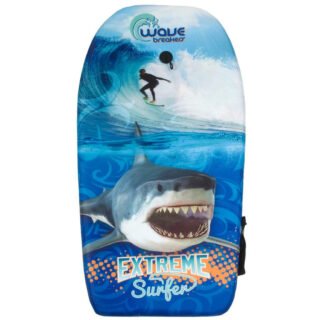SportX Bodyboard - blauw - 83 x 40 cm - schuim - haai en surfer - strand speelgoed