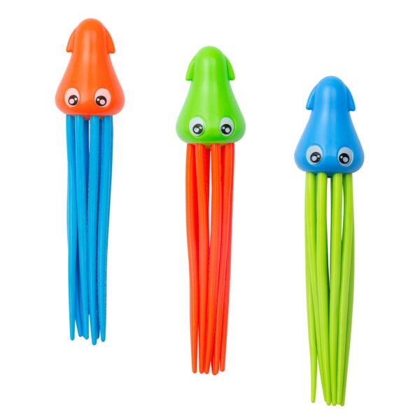 Duikringen inktvissen - 3x stuks - gekleurd - kunststof - duik spelletjes - zwembad speelgoed