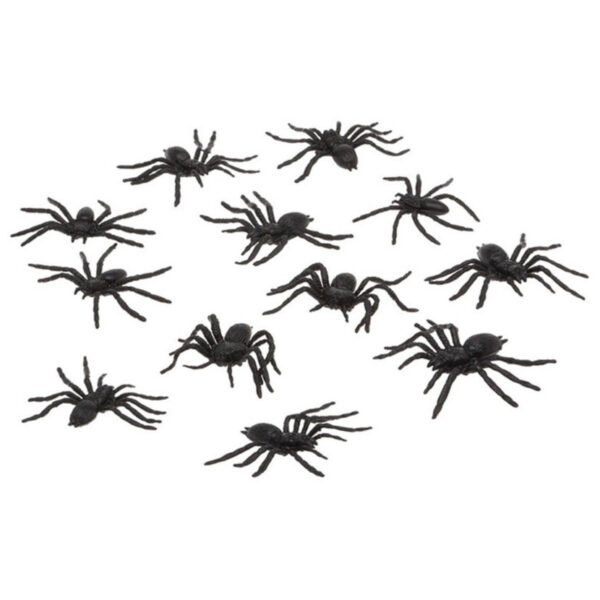 Atosa decoratie nep spinnen - 12x stuks - kunststof - zwart - 3 x 6 cm - Halloween