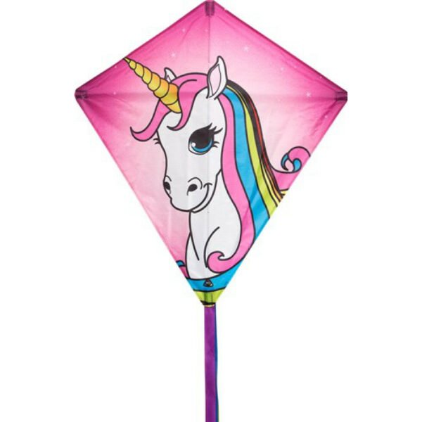 Vlieger eenhoorn - roze - 68 x 68 cm - Kindervlieger - Strandspeelgoed - Buitenspeelgoed