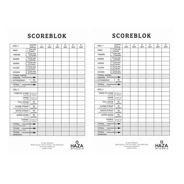 Sigel scoreblok Yahtzee 250 vellen - 2x - Dobbelspellen - Familiespelletjes