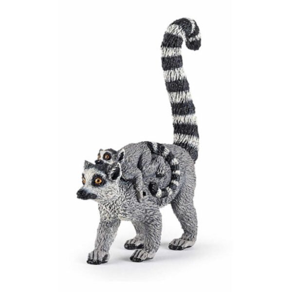 Speelgoed Ringstaart Maki aap met baby - figuur - 12 cm - kunststof - speeldieren - dieren