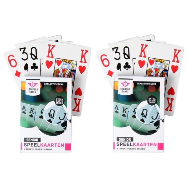 Longfield games Speelkaarten - 2x - kunststof - senior - klassiek