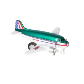 Goki Speelgoed Vliegtuig - 12 cm - groen - dubbele propeller - pull back motor
