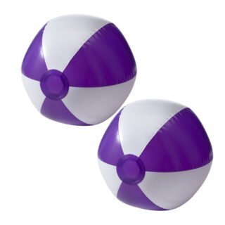 Opblaasbare speelgoed zwembad strandbal - 2x - paars/wit - D26 cm - Strandballen