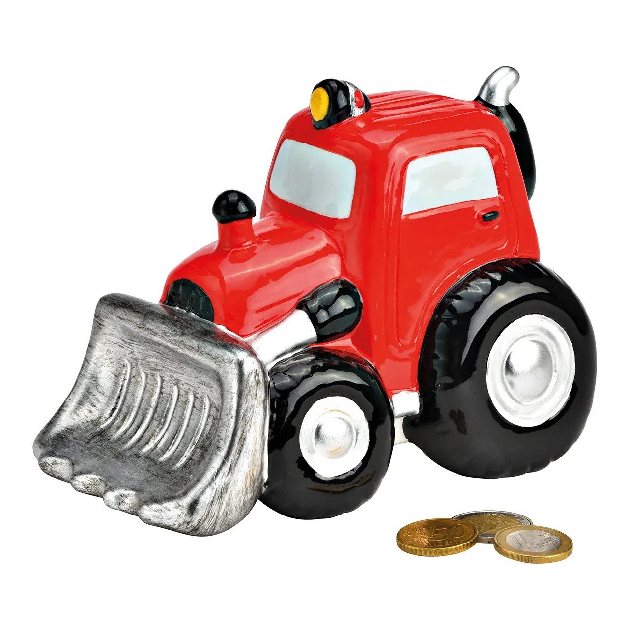 Spaarpot voor kind/volwassenen - Voertuigen thema Tractor - keramiek - rood - 16 x 12 x 11 cm