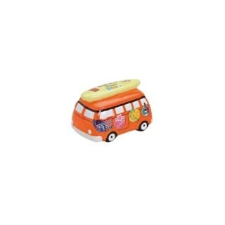 Spaarpot vakantie bus - oranje - 16 x 11 x 11 cm - keramiek - spaarvarken autobus
