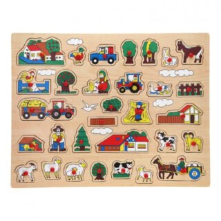 Johntoy Puzzel - boerderij thema - houten knopjes puzzels - 45 x 35 cm
