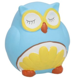 Spaarpot Uil - dieren thema - 11 x 11 x 12 cm - blauw - keramiek - kinderen