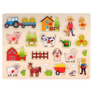 Houten knopjes/noppen puzzel - boerderij thema - 40 x 30 cm - puzzelen - speelgoed