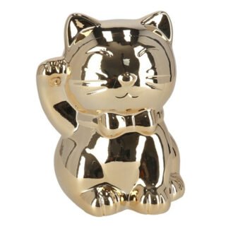 Gerimport Spaarpot Kat - goudkleurig - glimmend - 17,5 cm - keramiek - poes