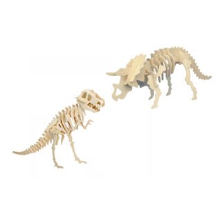 Houten 3D dieren dino puzzel set - T-rex en Triceratops - Speelgoed bouwpakketten - kinderen