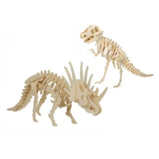 Houten 3D dieren dino puzzels set - T-rex en styracosaurus - Speelgoed bouwpakketten