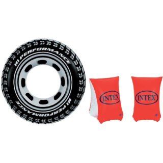 Opblaasbare autoband zwemband/zwemring 91 cm met oranje zwemvleugels van intex