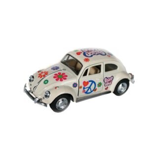 Volkswagen Kever Modelauto - Wit - 12 cm - Metaal - Flower Power Edition
