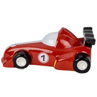 Spaarpot voor kind/volwassenen - racewagen/auto thema - keramiek - rood - 16 x 7 cm