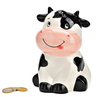 Spaarpot koe - voor kinderen - keramiek - grijs - 16 x 12 x 10 cm - geld sparen