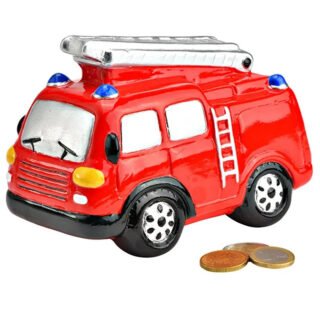 Spaarpot brandweerauto - voor kinderen - keramiek - rood - 16 x 12 x 8 cm