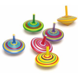 Houten speelgoed tollen - gekleurd mix - 6x stuks - dia 6 cm