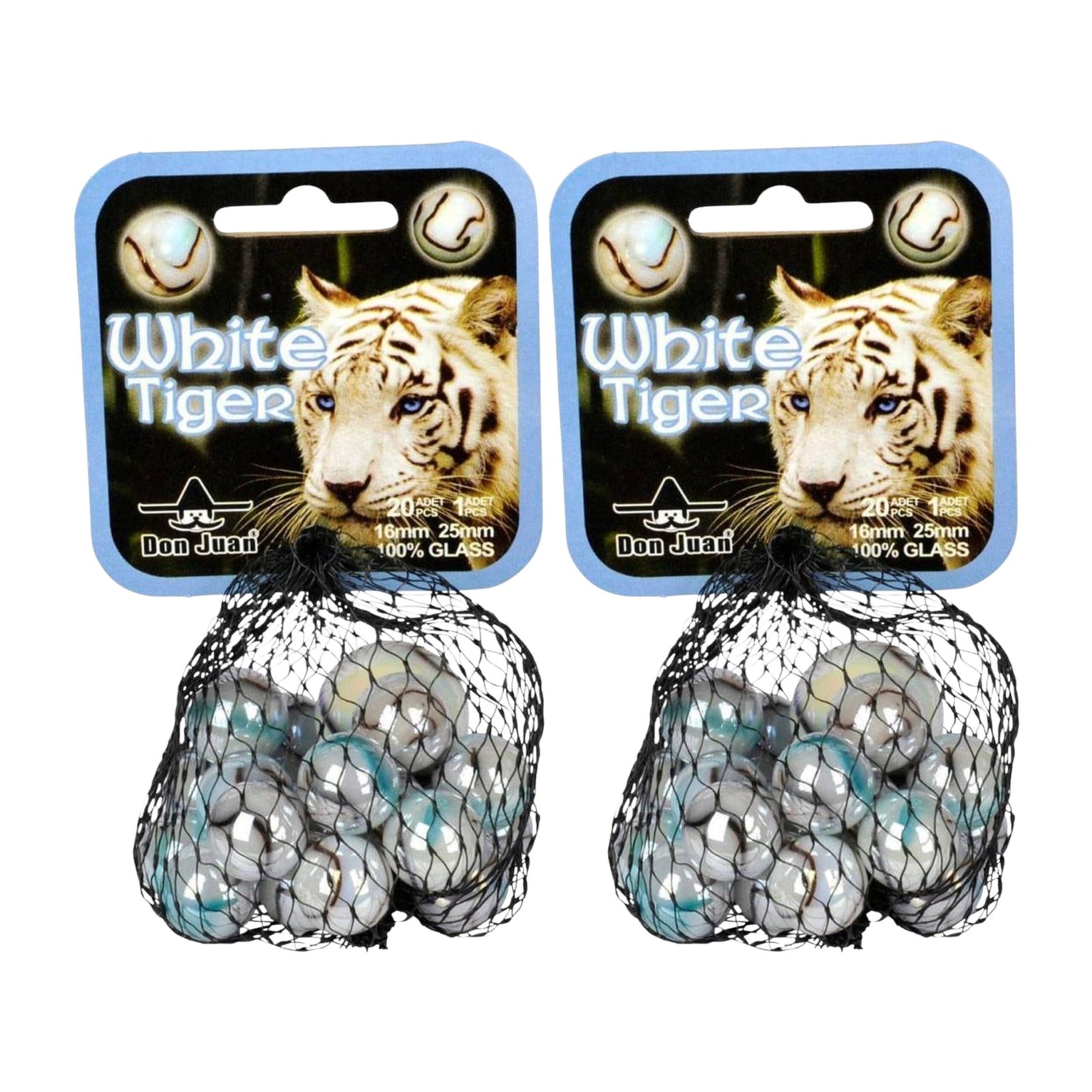 Knikkers - 42x st - Witte Tijger kleintje met bonk - glas - speelgoed