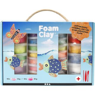 Foam clay klei pakket - 28 potjes - gekleurd - glitter boetseerklei - zelfhardend