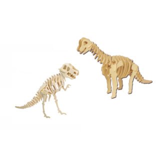 Houten 3D dino puzzel bouwpakket set - T-rex en Brachiosaurus