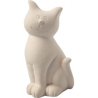 Spaarpot Kat - wit klei - 14 cm - om zelf te kleuren - poes