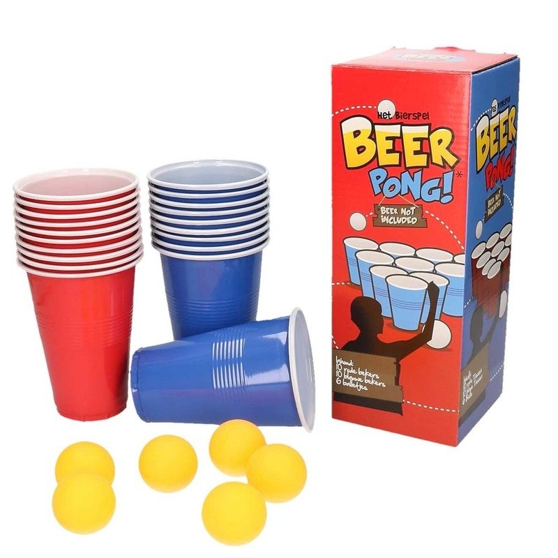 Drankspel/drinkspel beer pong set - met red en blue cups - feestartikelen - herbruikbare bekers
