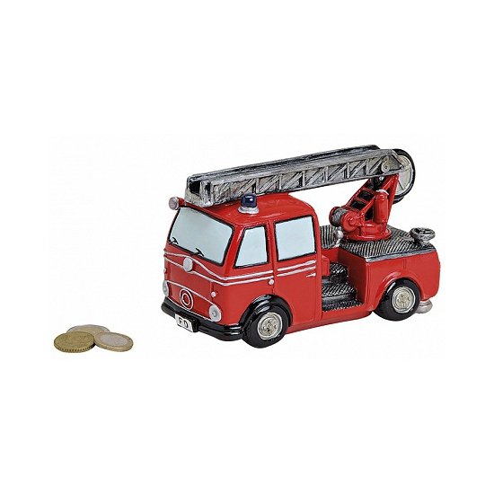 Brandweerwagen auto voertuid spaarpot - rood - 16 x 8 x 10 cm - polystone