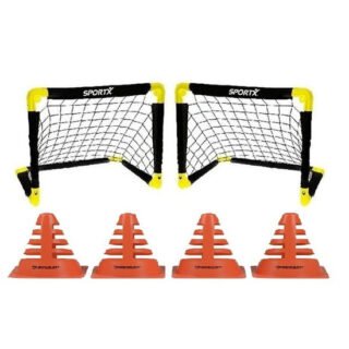 Complete voetbal speelset - van 2 voetbal goals - 55 x 44 x 44 cm - inclusief 4 stuks oranje pionnen