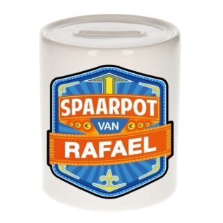 Kinder spaarpot met naam - Rafael - keramiek - met dop - wit - Sparen - Spaargeld van Rafael
