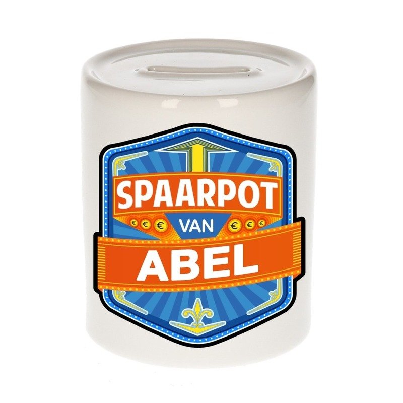 Kinder spaarpot met naam - Abel - keramiek - met dop - wit - Sparen - Spaargeld van Abel